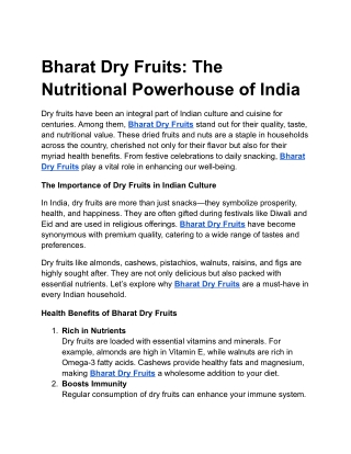 Bharat Dry Fruits: The Nutritional Powerhouse of India