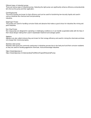 Understanding the Different types of industrial pumps