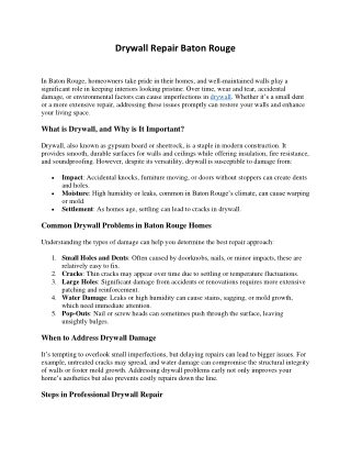 Drywall Repair Baton Rouge Guide