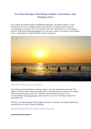 Goa Tour Packages That Bring Comfort, Convenience, and Stunning Views