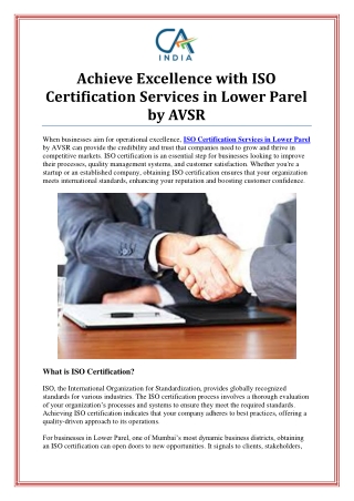 ISO Certification Services in Lower Parel for Seamless Business Operations