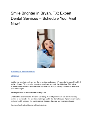 Smile Brighter in Bryan, TX_ Expert Dental Services – Schedule Your Visit Now!