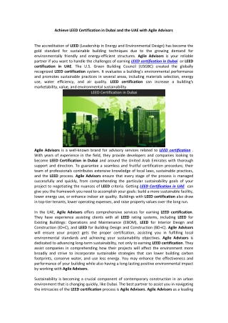 Achieve LEED Certification in Dubai and the UAE with Agile Advisors