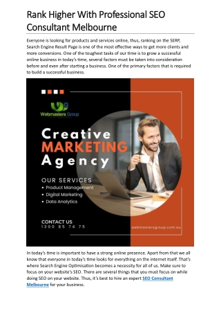 Rank Higher With Professional SEO Consultant Melbourne