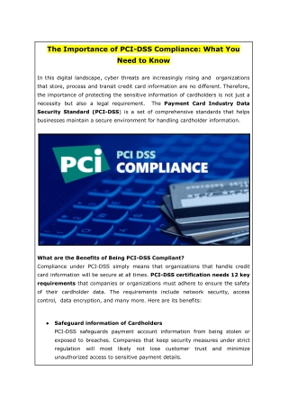 The Importance of PCI-DSS Compliance: What You Need to Know