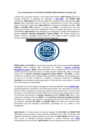 Your Trusted Partner for ISO 22301 and NCEMA 7000 Certifications in Dubai, UAE