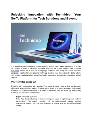 Technidep's Diverse Approach to Modern Technology