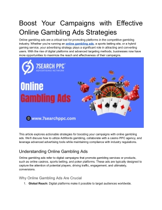 Boost Your Campaigns with Effective Online Gambling Ads Strategies