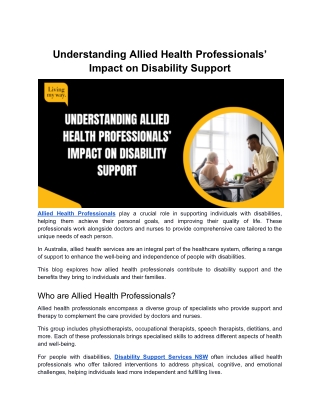 Understanding Allied Health Professionals Impact on Disability Support