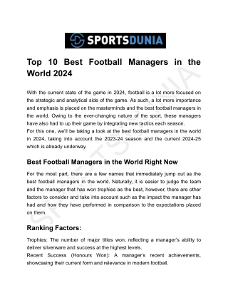 Top 10 Best Football Managers in the  World 2024