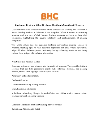 What Brisbane Residents Say About Cleaning Services – Customer Reviews