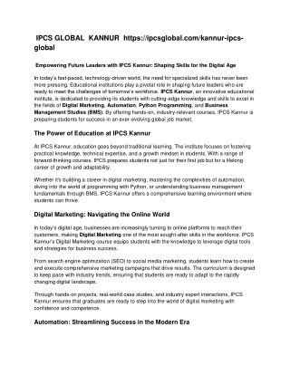 IPCS GLOBAL  KANNUR  blog