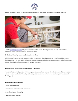 Trusted Plumbing Contractor for Reliable Residential & Commercial Services