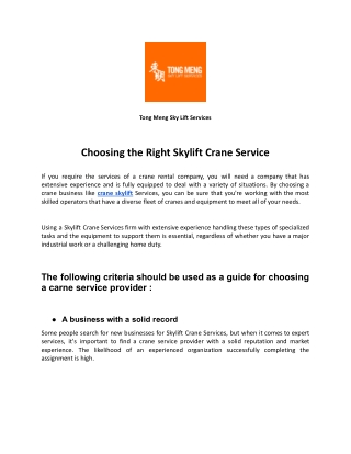Choosing the Right Skylift Crane Service