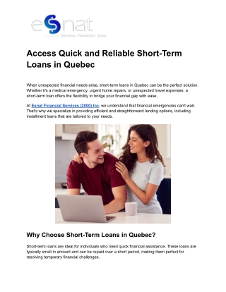 Access Quick and Reliable Short-Term Loans in Quebec