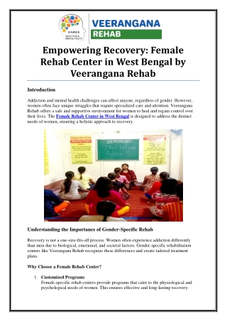 Trusted Female Rehab Center in West Bengal for Recovery and Renewal