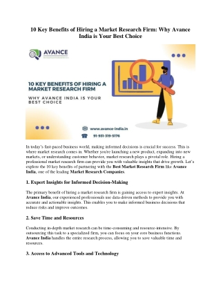 10 Key Benefits of Hiring a Market Research Firm: Why Avance India is Your Best