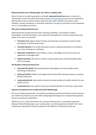 Advanced Dental Care in Westborough: Your Path to a Healthy Smile