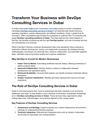 Transform Your Business with DevOps Consulting Services in Dubai