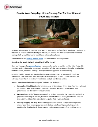 Elevate Your Everyday- Hire a Cooking Chef for Your Home at Southpaw Kitchen
