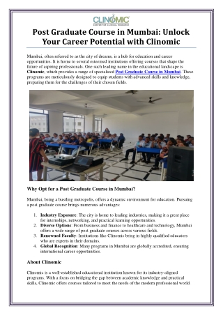 Post Graduate Course in Mumbai by Clinomic