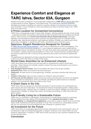 Experience Comfort and Elegance at TARC Ishva