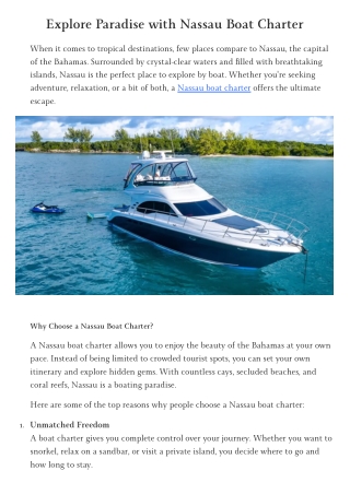 Explore Paradise with Nassau Boat Charter
