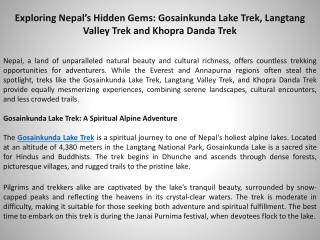 Exploring Nepal’s Hidden Gems Gosainkunda Lake Trek, Langtang Valley Trek and Khopra Danda Trek