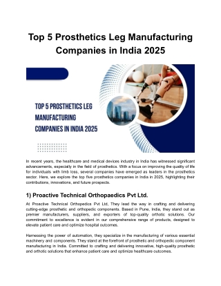 Top 5 Prosthetics Leg Manufacturing Companies in India 2025