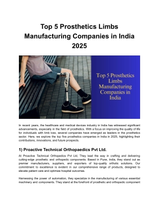 Top 5 Prosthetics Limbs Manufacturing Companies in India 2025