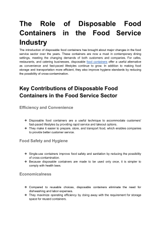 The Role of Disposable Food Containers in the Food Service Industry