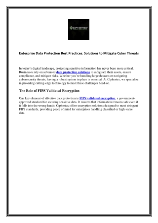 Enterprise Data Protection Best Practices Solutions to Mitigate Cyber Threats