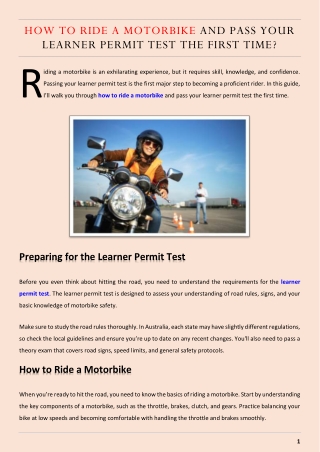 How to Ride a Motorbike and Pass Your Learner Permit Test the First Time
