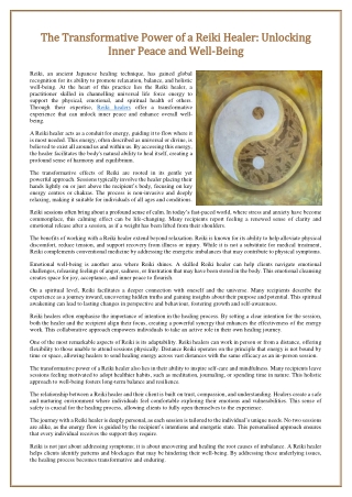 The Transformative Power of a Reiki Healer Unlocking Inner Peace and Well-Being