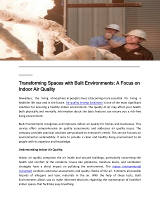 Transforming Spaces with Built Environments A Focus on Indoor Air Quality