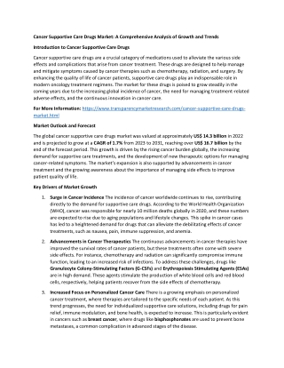 Cancer Supportive Care Drugs Market Expected to Grow with Rising Prevalence