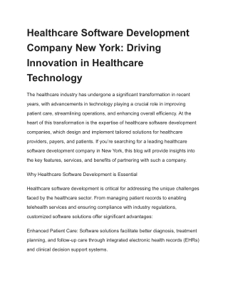 Healthcare Software Development Company New York_ Driving Innovation in Healthcare Technology
