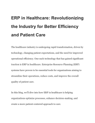 ERP in Healthcare_ Revolutionizing the Industry for Better Efficiency and Patient Care