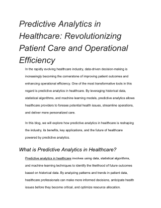 Predictive Analytics in Healthcare_ Revolutionizing Patient Care and Operational Efficiency