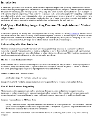 'Code'play – Redefining Songwriting Processes Through Advanced Musical Algorithm