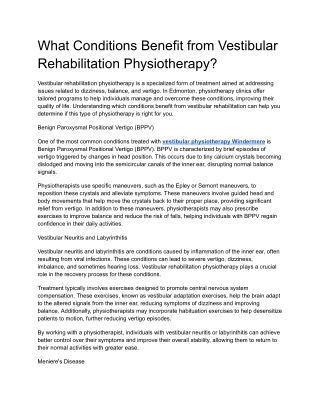 What Conditions Benefit from Vestibular Rehabilitation Physiotherapy