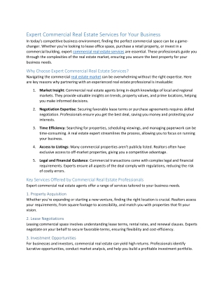 Expert Commercial Real Estate Services for Your Business