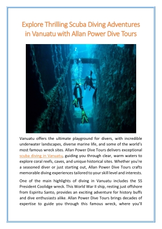 Explore Thrilling Scuba Diving Adventures in Vanuatu with Allan Power Dive Tours