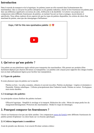 Comparaison entre différents fournisseurs de palettes