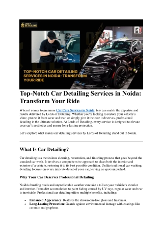 Top-Notch Car Detailing Services in Noida: Transform Your Ride