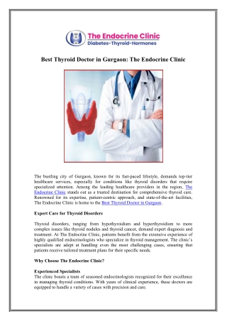 Consult Best Thyroid Doctor in Gurgaon - The Endocrine Clinic