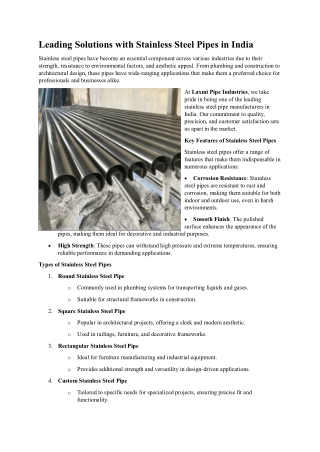 Leading Solutions with Stainless Steel Pipes in India