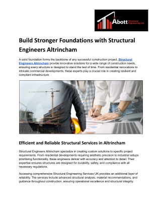 Build Stronger Foundations with Structural Engineers Altrincham