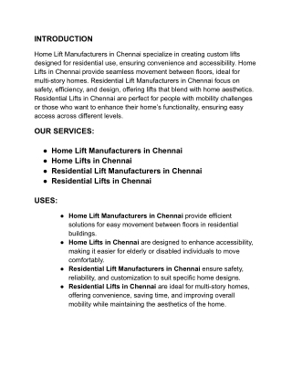 Home Lifts in Chennai