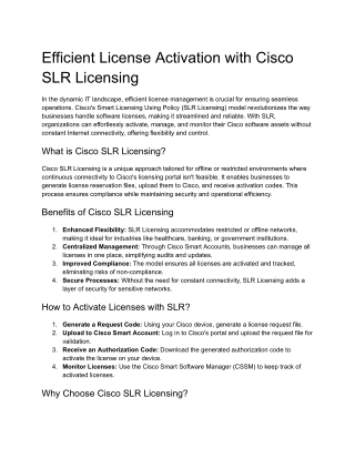 Efficient License Activation with Cisco SLR Licensing